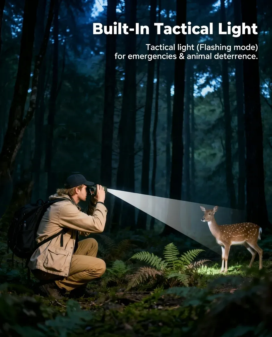 Using night vision goggles outdoors during a camping trip
